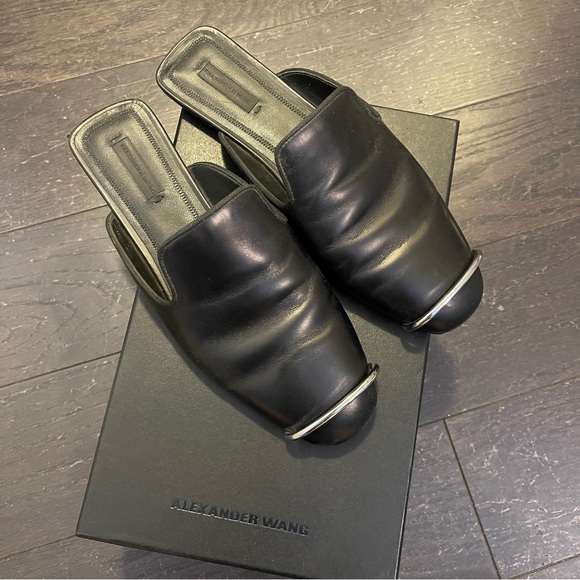 Alexander Wang Black leather Jaelle Slides slip on loafers size 38.5 - Picture 1 of 7